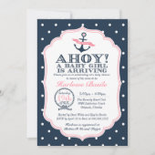 Nautische Baby Meisje Douche Uitnodiging Polkadot (Voorkant)