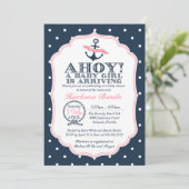 Nautische Baby Meisje Douche Uitnodiging Polkadot (Staand voorkant)