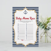 Nautische Baby Naam Race Baby shower Spel Activite Briefpapier (Staand voorkant)