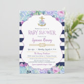 Nautische baby shower succulenten Navyblauw lavend Kaart (Staand voorkant)