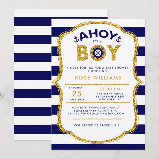 Nautische baby showers uitnodiging (Voorkant / Achterkant)