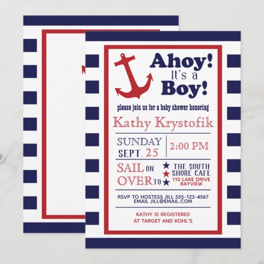 nautische babyjongen doucheuitnodiging kaart (Voorkant / Achterkant)