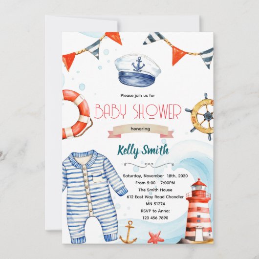 Nautische babyshower uitnodiging (Voorkant)