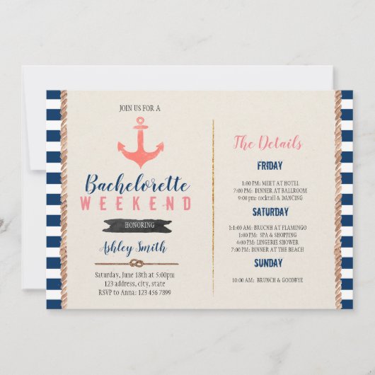 Nautische bachelorette Itinerary party call Kaart (Voorkant)