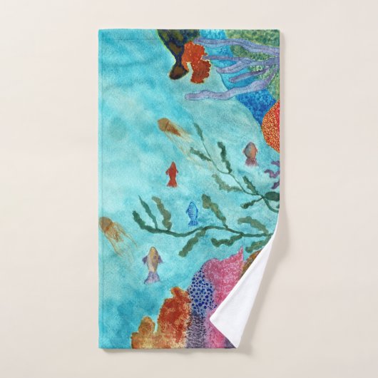 Nautische badkamer Waterverf oceaan koraal rif Bad Handdoek (Handdoek)
