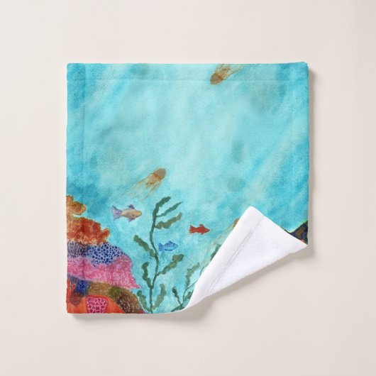 Nautische badkamer Waterverf oceaan koraal rif Bad Handdoek (Wasdoekje)