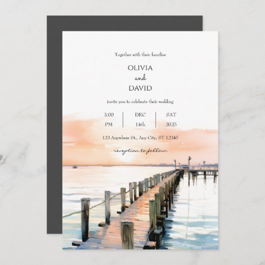 Nautische Beachside Sinaasappel Sky Sunset Pier Br Kaart (Voorkant / Achterkant)