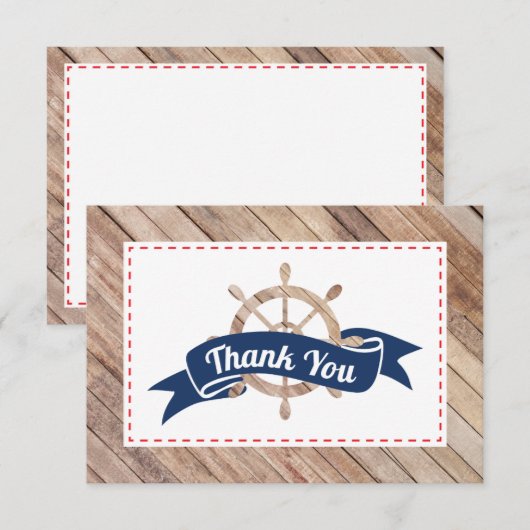 Nautische bedankkaart in marineblauw en rood (Voorkant / Achterkant)