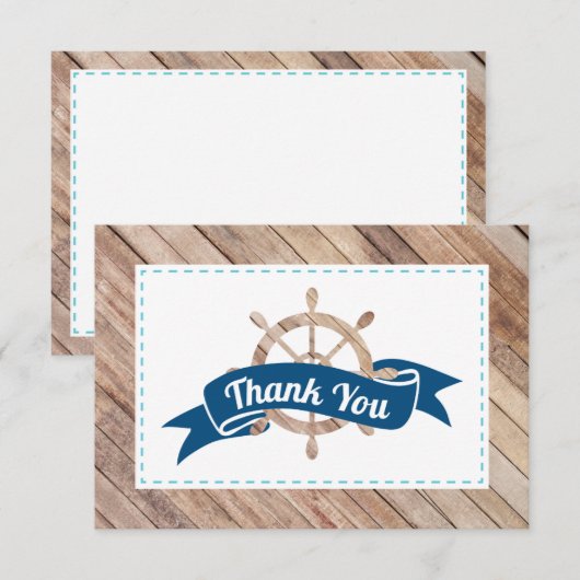 Nautische bedankkaart in Navy Blue en Aqua (Voorkant / Achterkant)