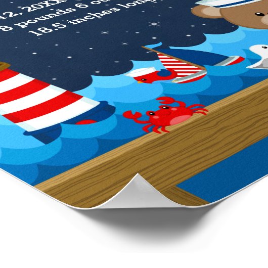 Nautische Beer Jongen Rood Marine Geboorte Statist Poster (Hoek)