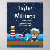 Nautische Beer Jongen Rood Marine Geboorte Statist Poster (Voorkant)