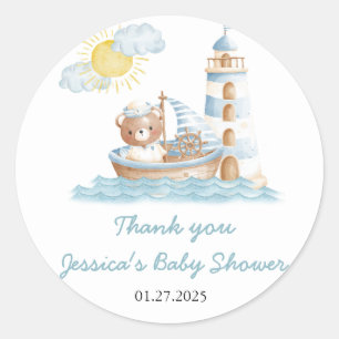 Nautische Beer Watercolor Boot Baby Shower Ronde Sticker