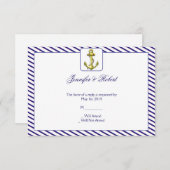 Nautische bevestiging op blauwe Stripe-reactiekaar RSVP Kaartje (Voorkant / Achterkant)