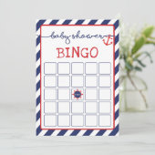 Nautische Bingo Baby shower Spel Navy Red Kaart (Staand voorkant)