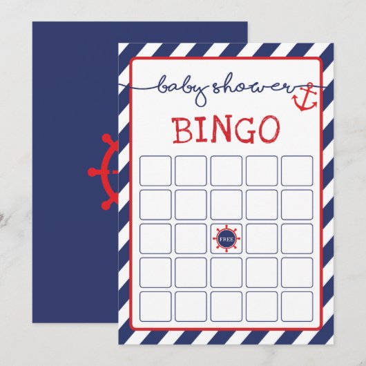 Nautische Bingo Baby shower Spel Navy Red Kaart (Voorkant / Achterkant)