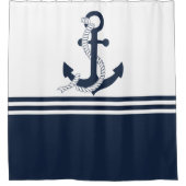 Nautische blauwe ankers met blauwe en witte strepe douchegordijn (Voorkant)
