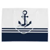 Nautische blauwe ankers met blauwe en witte strepe groot cadeauzakje (Voorkant)