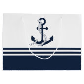 Nautische blauwe ankers met blauwe en witte strepe groot cadeauzakje (Achterkant)