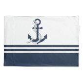 Nautische blauwe ankers met blauwe en witte strepe kussensloop (Achterkant-Links)