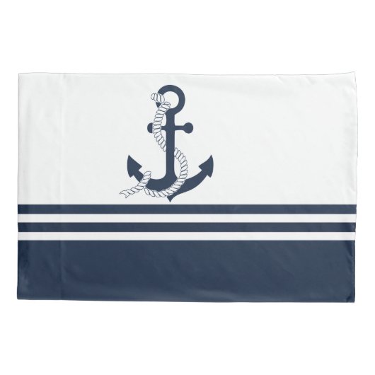 Nautische blauwe ankers met blauwe en witte strepe kussensloop (Achterkant-Links)