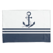 Nautische blauwe ankers met blauwe en witte strepe kussensloop (Voorkant-Rechts)