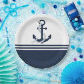 Nautische blauwe ankers met blauwe en witte strepe papieren bordje (Feest)