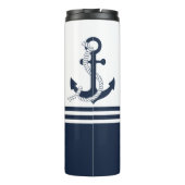 Nautische blauwe ankers met blauwe en witte strepe thermosbeker (Achterkant)