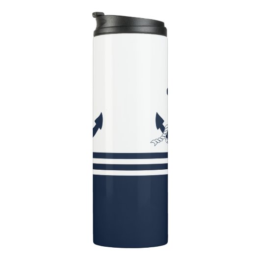 Nautische blauwe ankers met blauwe en witte strepe thermosbeker (Geroteerd rechts)