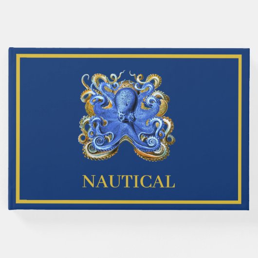 nautische blauwe boot strand huis octopus op maat gastenboek (Voorkant)
