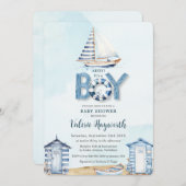 Nautische Blauwe Boot Strand Hutten Jongen Baby sh Kaart (Voorkant / Achterkant)