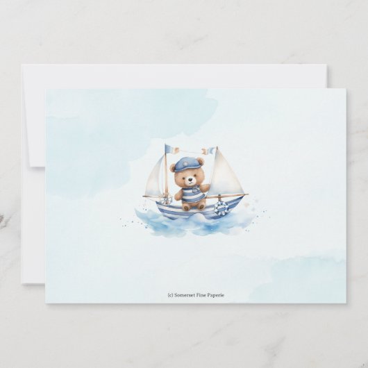 Nautische blauwe boot Teddy Bear 1e verjaardag fot Kaart (Achterkant)