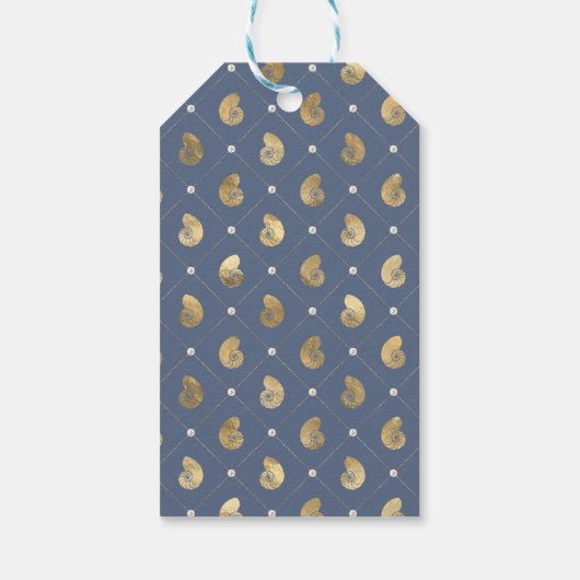  nautische blauwe en gouden shell cadeaulabel (Achterkant)