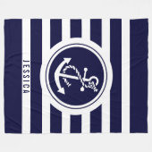 Nautische blauwe en witte strepen fleece deken (Voorkant (Horizontaal))