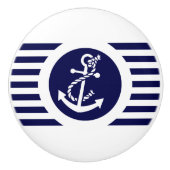 Nautische blauwe en witte strepen keramische knop (Voorkant)
