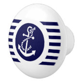 Nautische blauwe en witte strepen keramische knop (Rechts)