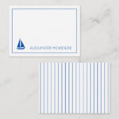 Nautische Blauwe en Witte Zeilboot Gepersonaliseer Notitiekaartje (Voorkant / Achterkant)