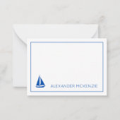 Nautische Blauwe en Witte Zeilboot Gepersonaliseer Notitiekaartje (Voorkant)