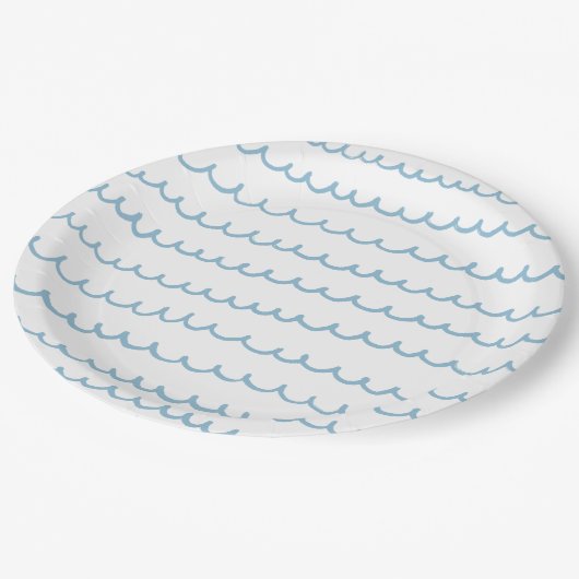 nautische blauwe golven | Zwembadverjaardag of Bab Papieren Bordje (Gekanteld)