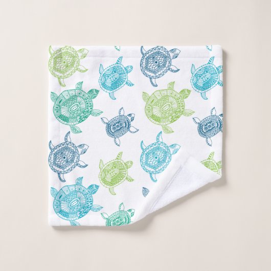 Nautische Blauwe & Groene Zee Schildpadden Bad Handdoek (Wasdoekje)