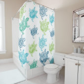 Nautische Blauwe & Groene Zee Schildpadden Douchegordijn (In situ)