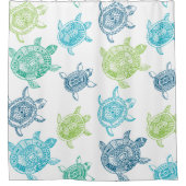 Nautische Blauwe & Groene Zee Schildpadden Douchegordijn (Voorkant)