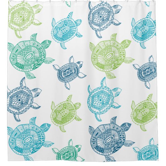 Nautische Blauwe & Groene Zee Schildpadden Douchegordijn (Voorkant)