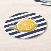 nautische blauwe limonade ronde kartonnen onderzetter (Gebogen)