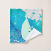 Nautische Blauwe Schattigee Walvis Waterverf kweke Bad Handdoek (Wasdoekje)