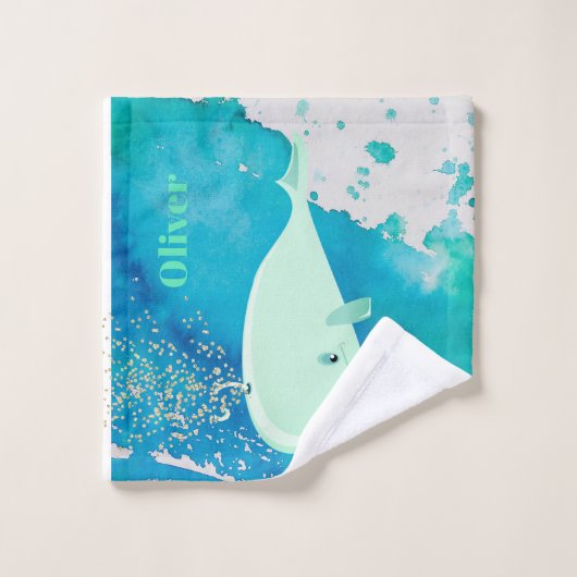 Nautische Blauwe Schattigee Walvis Waterverf kweke Bad Handdoek (Wasdoekje)