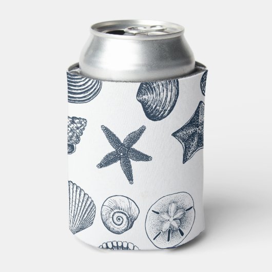 nautische blauwe schelpen blikjeskoeler (Blikje Voorkant)