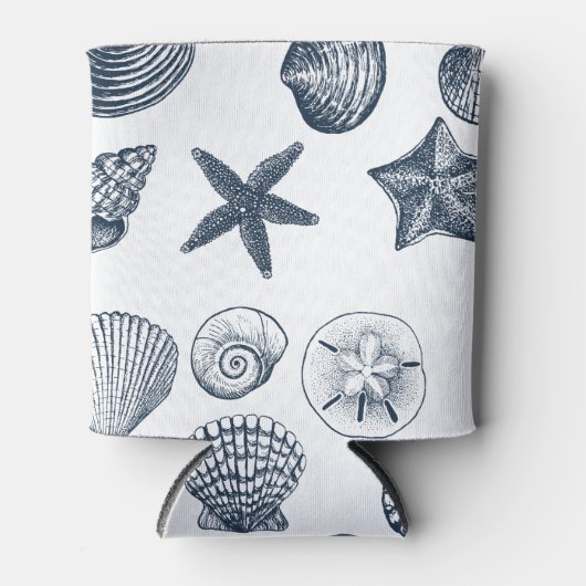 nautische blauwe schelpen blikjeskoeler (Voorkant)