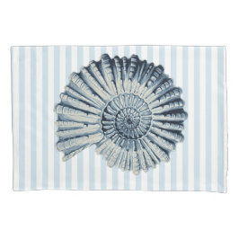 Nautische Blauwe Spiraal Shell & Witte Strepen Kussensloop