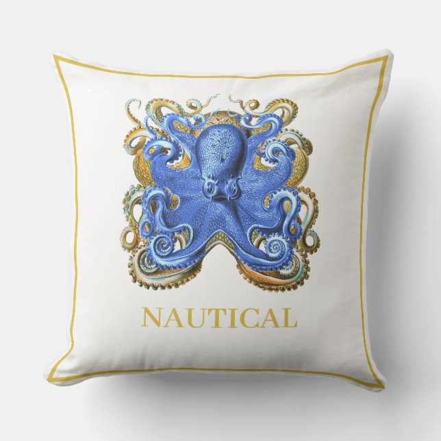 nautische blauwe streep octopus boot strand huis buitenkussen (Voorkant)
