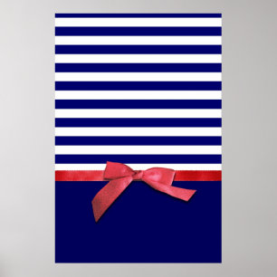 Nautische blauwe strepen en rode lintstrips poster